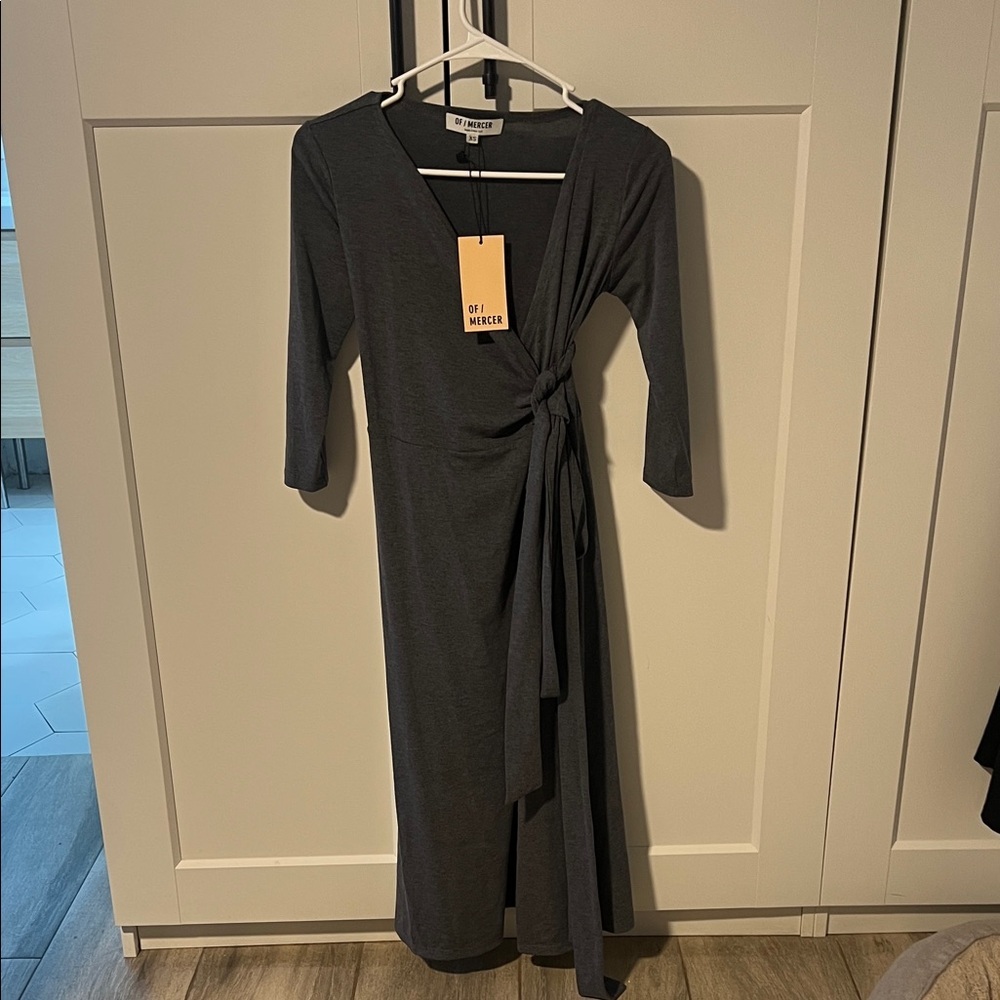 Elegant Charcoal Long Sleeve Wrap Dress